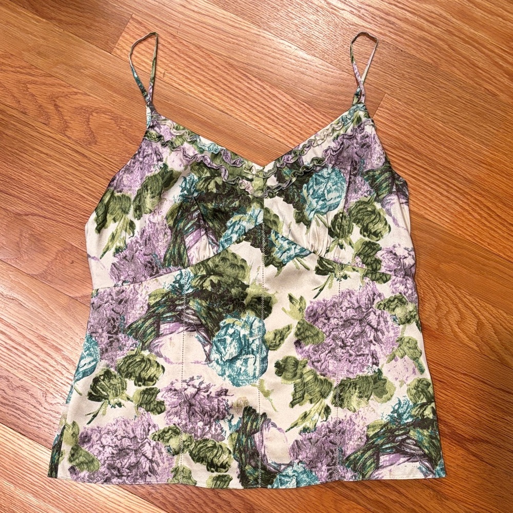 Ann Taylor Green and Purple Floral Camisole